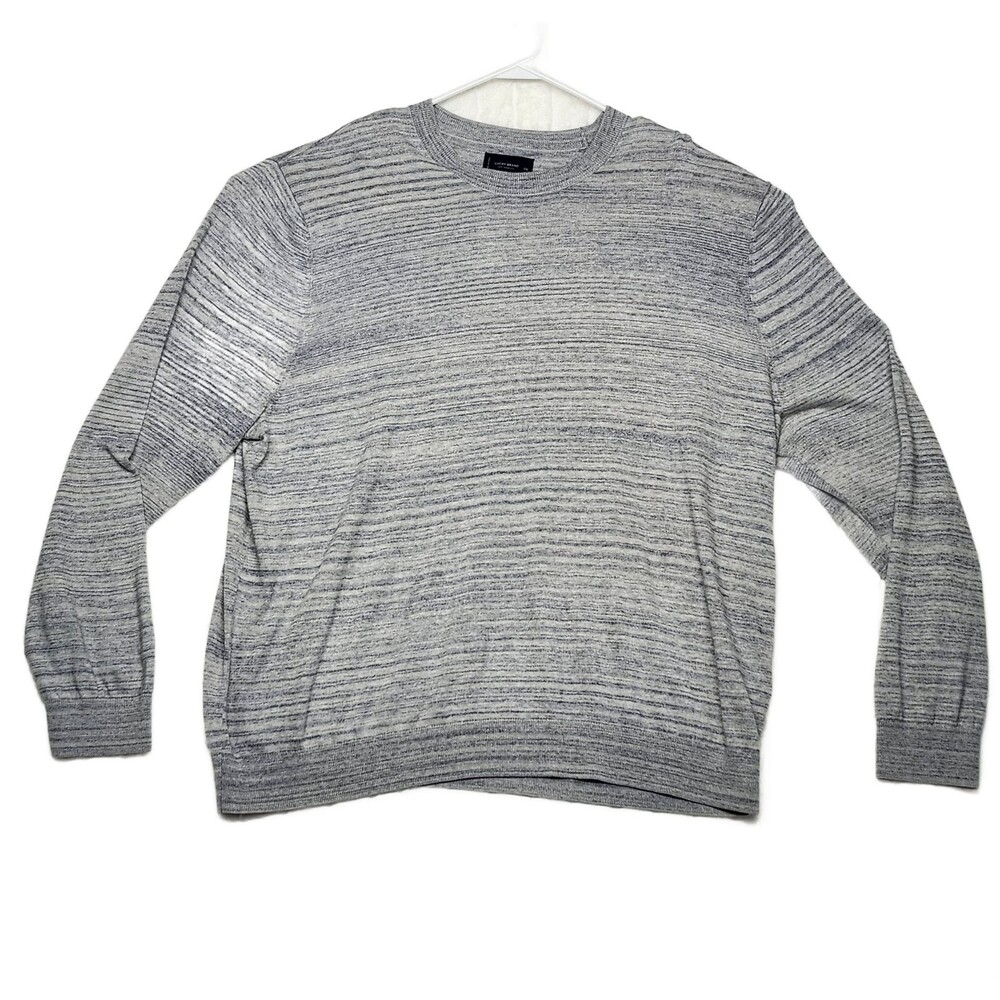 Lucky Brand Men's XXL Crew Neck Sweater Gray Heathered Striped Long Sleeve